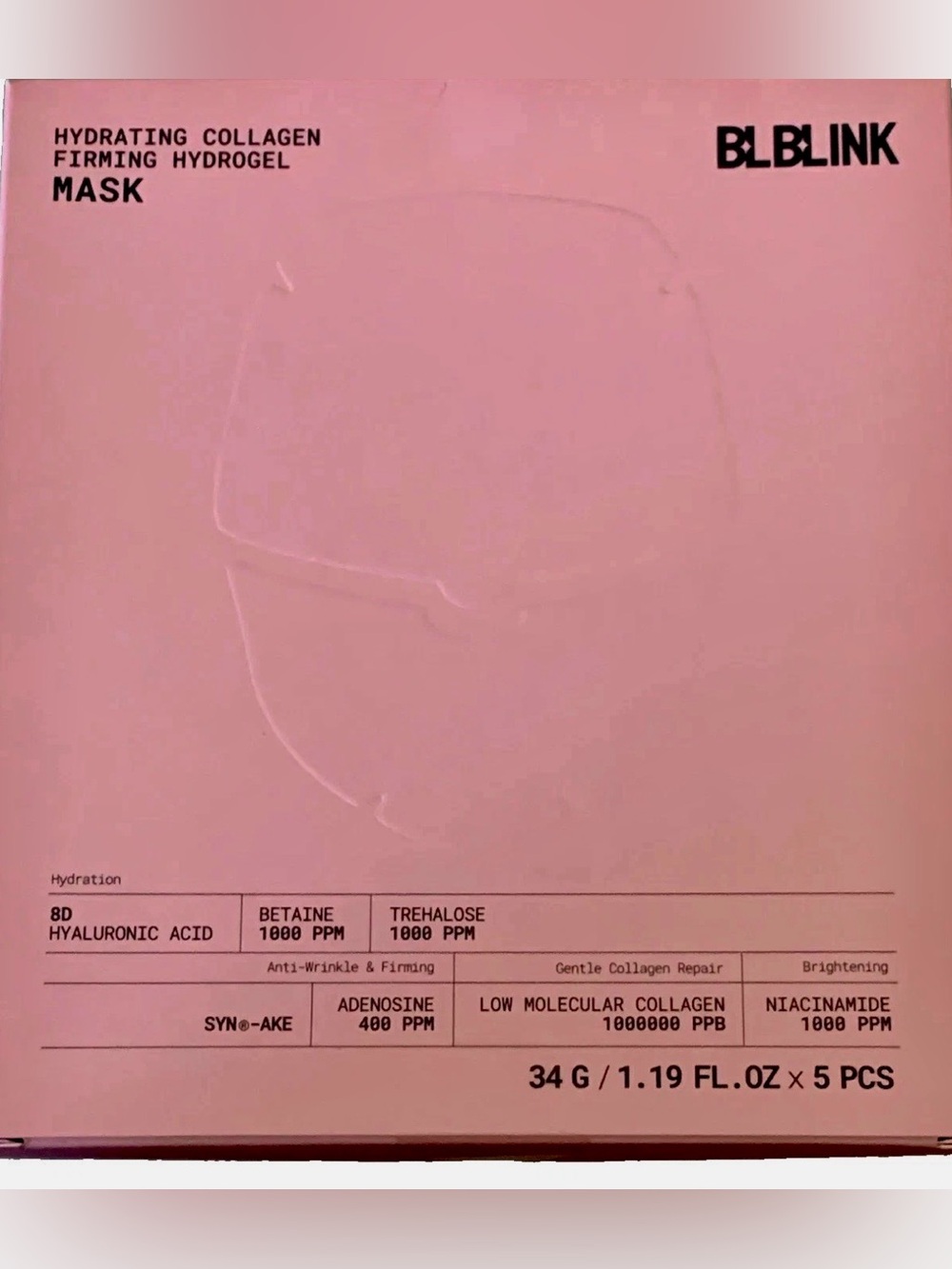 BLBLINK Pink Hydrating Collagen Firming Hydrogel Face Mask